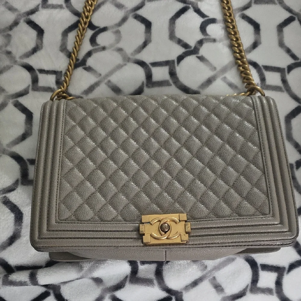 Chanel Metallic Gray Quilted Shoulder Bag - Picture 1 of 9